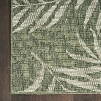 5' X 7' Ivory And Green Palm Leaf Indoor Outdoor Area Rug