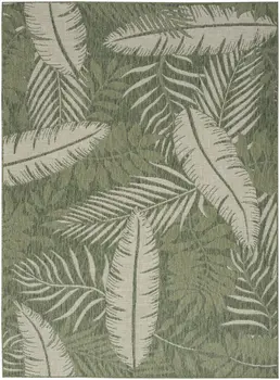 5' X 7' Ivory And Green Palm Leaf Indoor Outdoor Area Rug