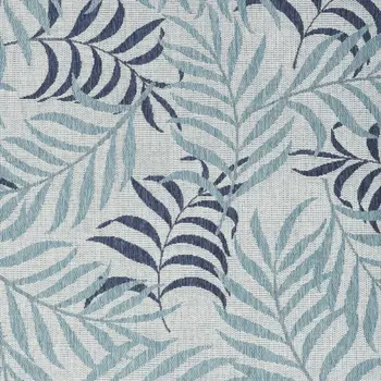 4' X 6' Navy Blue Ivory And Blue Palm Leaf Indoor Outdoor Area Rug