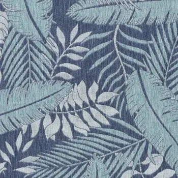 4' X 6' Navy Blue Sky Blue And Ivory Palm Leaf Indoor Outdoor Area Rug