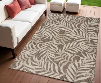 4' X 6' Brown And Ivory Palm Leaf Indoor Outdoor Area Rug