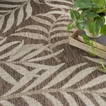 4' X 6' Brown And Ivory Palm Leaf Indoor Outdoor Area Rug