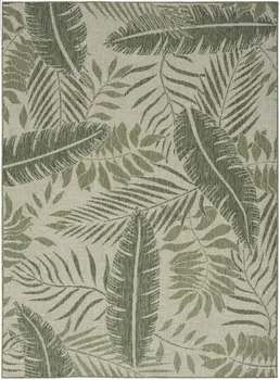 4' X 6' Ivory And Green Palm Leaf Indoor Outdoor Area Rug
