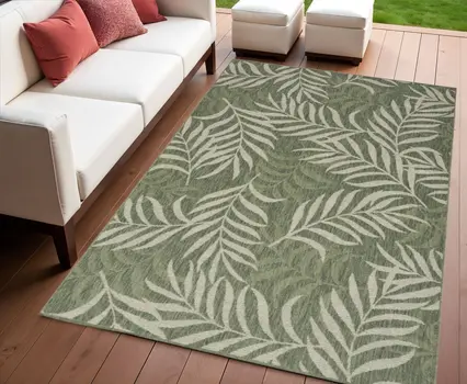 4' X 6' Ivory And Green Palm Leaf Indoor Outdoor Area Rug