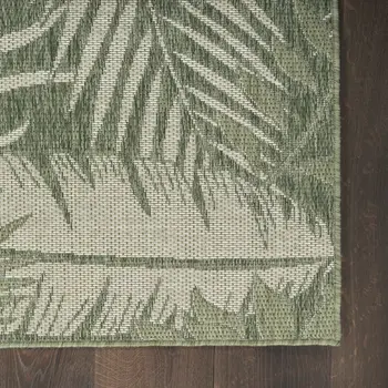 4' X 6' Ivory And Green Palm Leaf Indoor Outdoor Area Rug