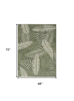 4' X 6' Ivory And Green Palm Leaf Indoor Outdoor Area Rug