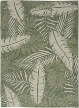 4' X 6' Ivory And Green Palm Leaf Indoor Outdoor Area Rug