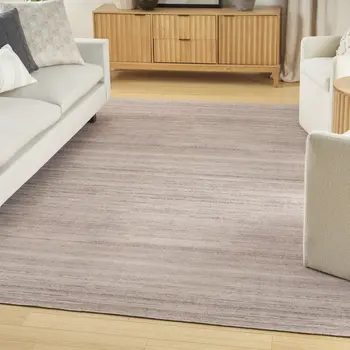 9' X 12' Ivory and Light Brown Abstract Washable Area Rug