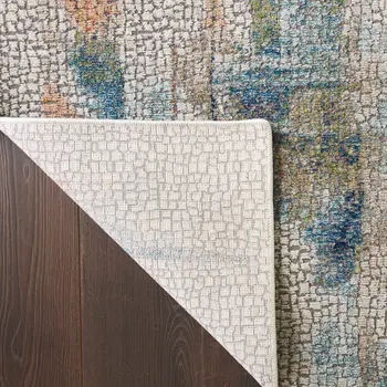 5' X 8' Ivory Blue and Gray Abstract Non Skid Area Rug