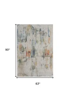 5' X 8' Ivory Blue and Gray Abstract Non Skid Area Rug