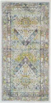 2' X 4' Ivory Blue and Green Floral Distressed Non Skid Area Rug