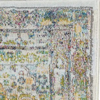 2' X 4' Ivory Blue and Green Floral Distressed Non Skid Area Rug