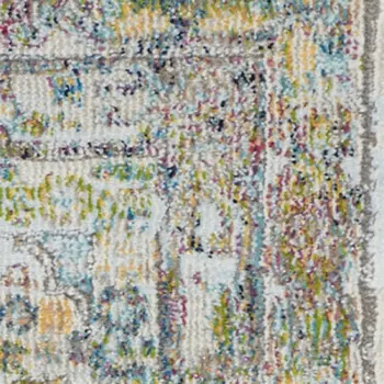 2' X 4' Ivory Blue and Green Floral Distressed Non Skid Area Rug