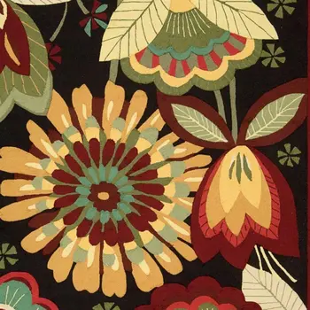 8' X 11' Black and Orange Floral Hand Carved Handmade Area Rug