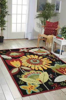 8' X 11' Black and Orange Floral Hand Carved Handmade Area Rug