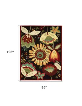 8' X 11' Black and Orange Floral Hand Carved Handmade Area Rug