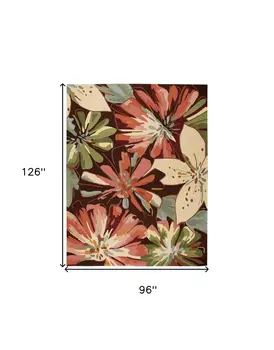 8' X 11' Tan and Dark Brown Botanical Leaves Hand Carved Handmade Area Rug