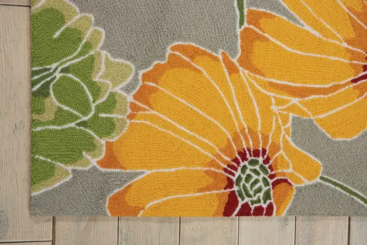 8' X 11' Gray Red and Yellow Floral Hand Carved Handmade Area Rug