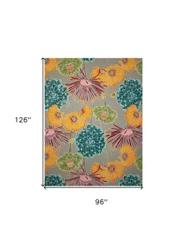 8' X 11' Gray Red and Yellow Floral Hand Carved Handmade Area Rug