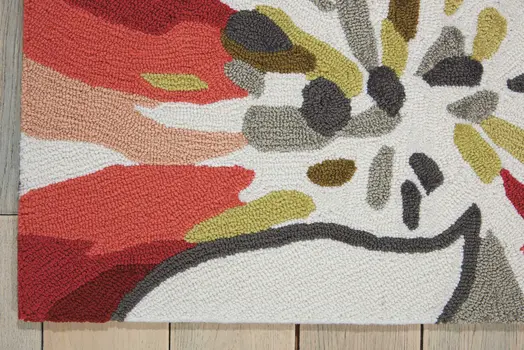 8' X 11' Ivory Green and Red Floral Hand Carved Handmade Area Rug