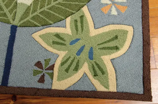 8' Blue Botanical Leaves Hand Carved Handmade Runner Rug