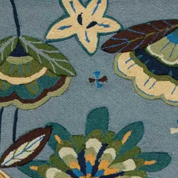 8' Blue Botanical Leaves Hand Carved Handmade Runner Rug