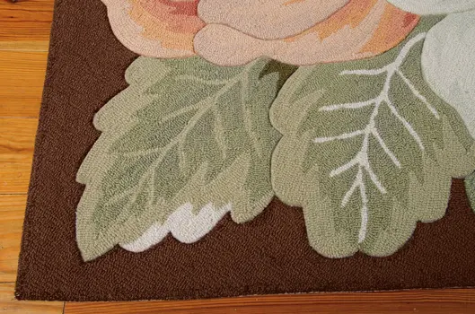 8' Brown and Green Botanical Leaves Hand Hooked Runner Rug