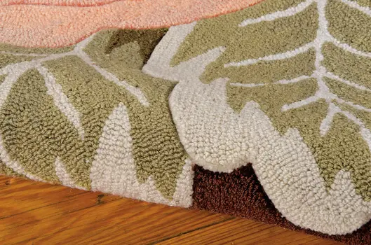 8' Brown and Green Botanical Leaves Hand Hooked Runner Rug