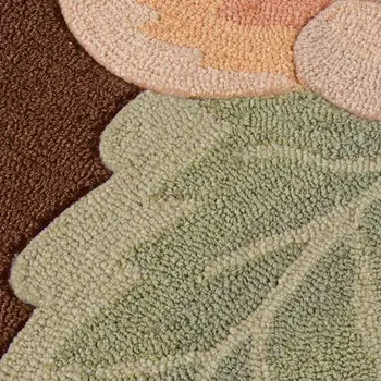 8' Brown and Green Botanical Leaves Hand Hooked Runner Rug