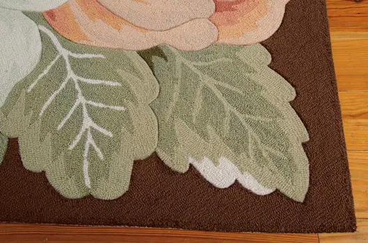 8' Brown and Green Botanical Leaves Hand Hooked Runner Rug