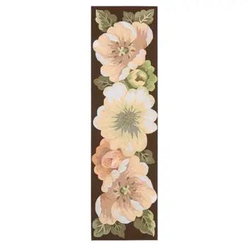 8' Brown and Green Botanical Leaves Hand Hooked Runner Rug