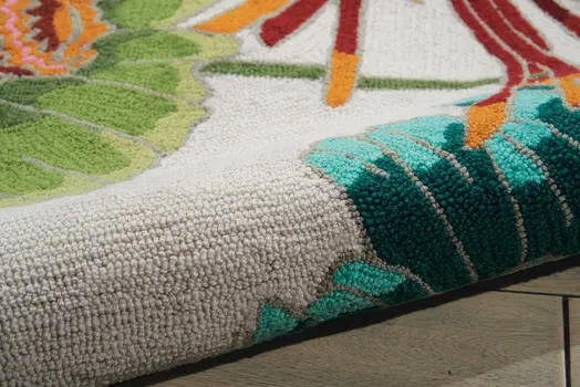 8' Ivory Red and Orange Floral Hand Carved Handmade Runner Rug