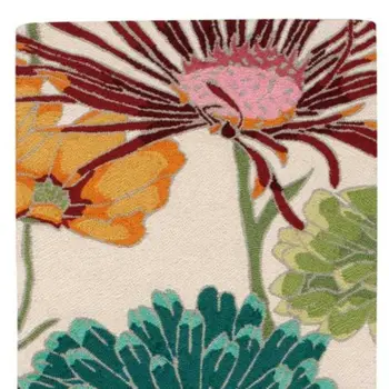 8' Ivory Red and Orange Floral Hand Carved Handmade Runner Rug