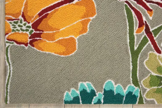 8' Gray and Orange Botanical Leaves Hand Carved Handmade Runner Rug