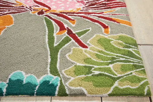 8' Gray and Orange Botanical Leaves Hand Carved Handmade Runner Rug