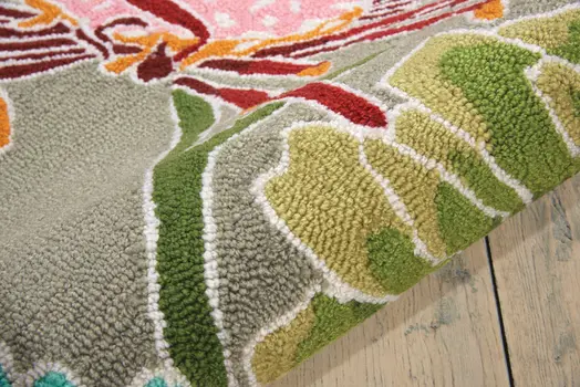 8' Gray and Orange Botanical Leaves Hand Carved Handmade Runner Rug