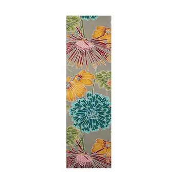 8' Gray and Orange Botanical Leaves Hand Carved Handmade Runner Rug