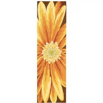 8' Brown Orange and Yellow Botanical Leaves Hand Carved Handmade Runner Rug