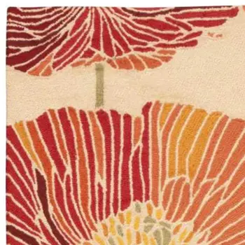 8' Ivory and Sunset Botanical Leaves Hand Hooked Runner Rug