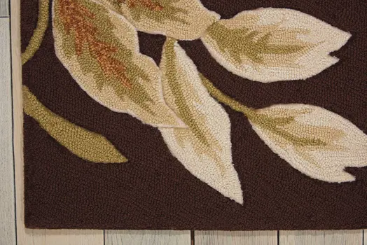 8' Brown and Orange Botanical Leaves Hand Carved Handmade Runner Rug