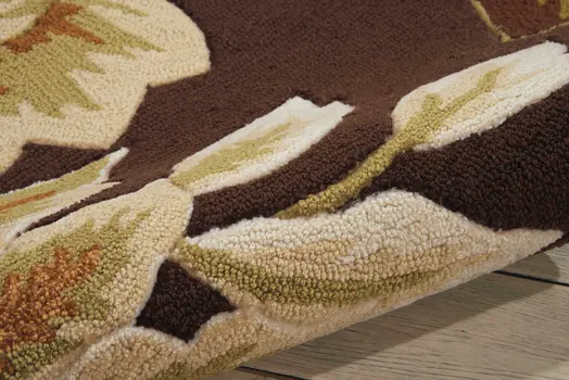 8' Brown and Orange Botanical Leaves Hand Carved Handmade Runner Rug