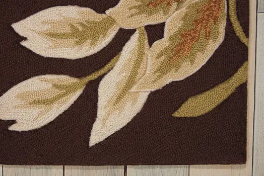 8' Brown and Orange Botanical Leaves Hand Carved Handmade Runner Rug