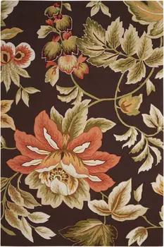 5' X 8' Brown and Orange Botanical Leaves Hand Carved Handmade Area Rug