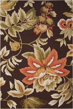 5' X 8' Brown and Orange Botanical Leaves Hand Carved Handmade Area Rug