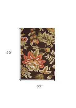 5' X 8' Brown and Orange Botanical Leaves Hand Carved Handmade Area Rug