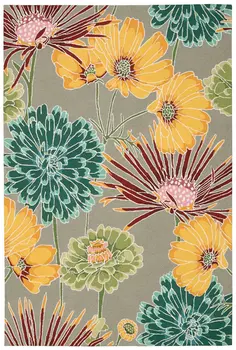 5' X 8' Gray Red and Yellow Floral Hand Carved Handmade Area Rug