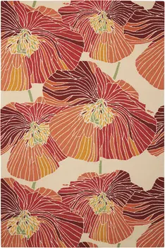 5' X 8' Ivory and Sunset Floral Hand Hooked Area Rug