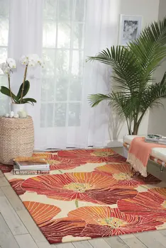 5' X 8' Ivory and Sunset Floral Hand Hooked Area Rug