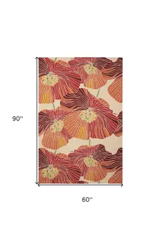 5' X 8' Ivory and Sunset Floral Hand Hooked Area Rug