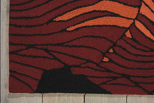 4' X 6' Black and Red Floral Hand Hooked Area Rug
